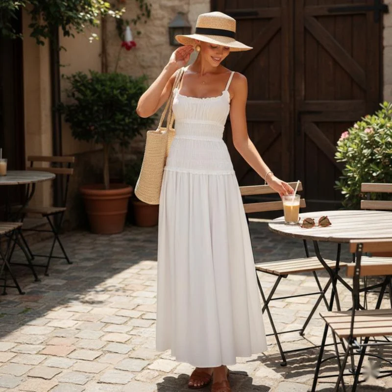 Women White 100% Cotton Maxi Dress Spaghetti Strap Smocked Sleeveless Long Sundress Flowy A Line Summer Beach Holiday Dress
Women White 100% Cotton Maxi Dress Spaghetti Strap Smocked Sleeveless Long Sundress Flowy A Line Summer Beach Holiday Dress