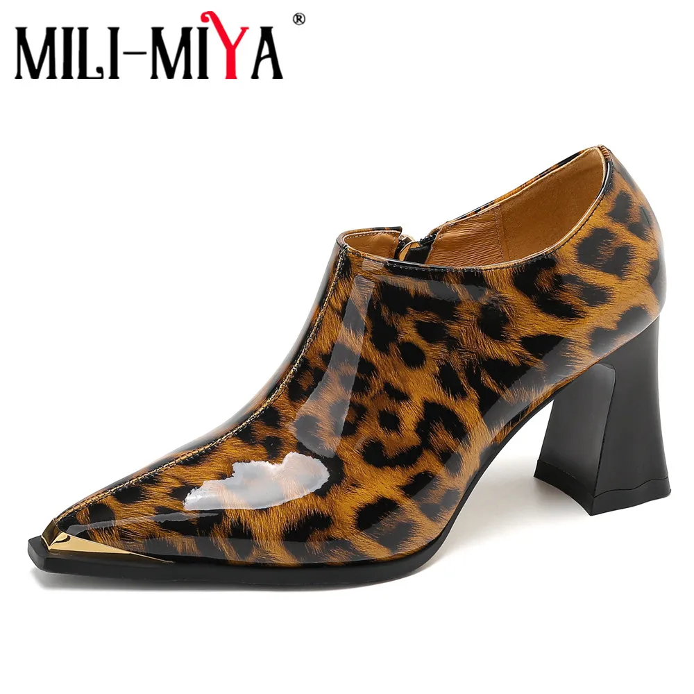 MILI-MIYA Women's Full Leather Leopard Print Pointed Toe High Heels With Chunky Heel Extra Large Sizes 34-45 Zipper Closure
MILI-MIYA Women's Full Leather Leopard Print Pointed Toe High Heels With Chunky Heel Extra Large Sizes 34-45 Zipper Closure