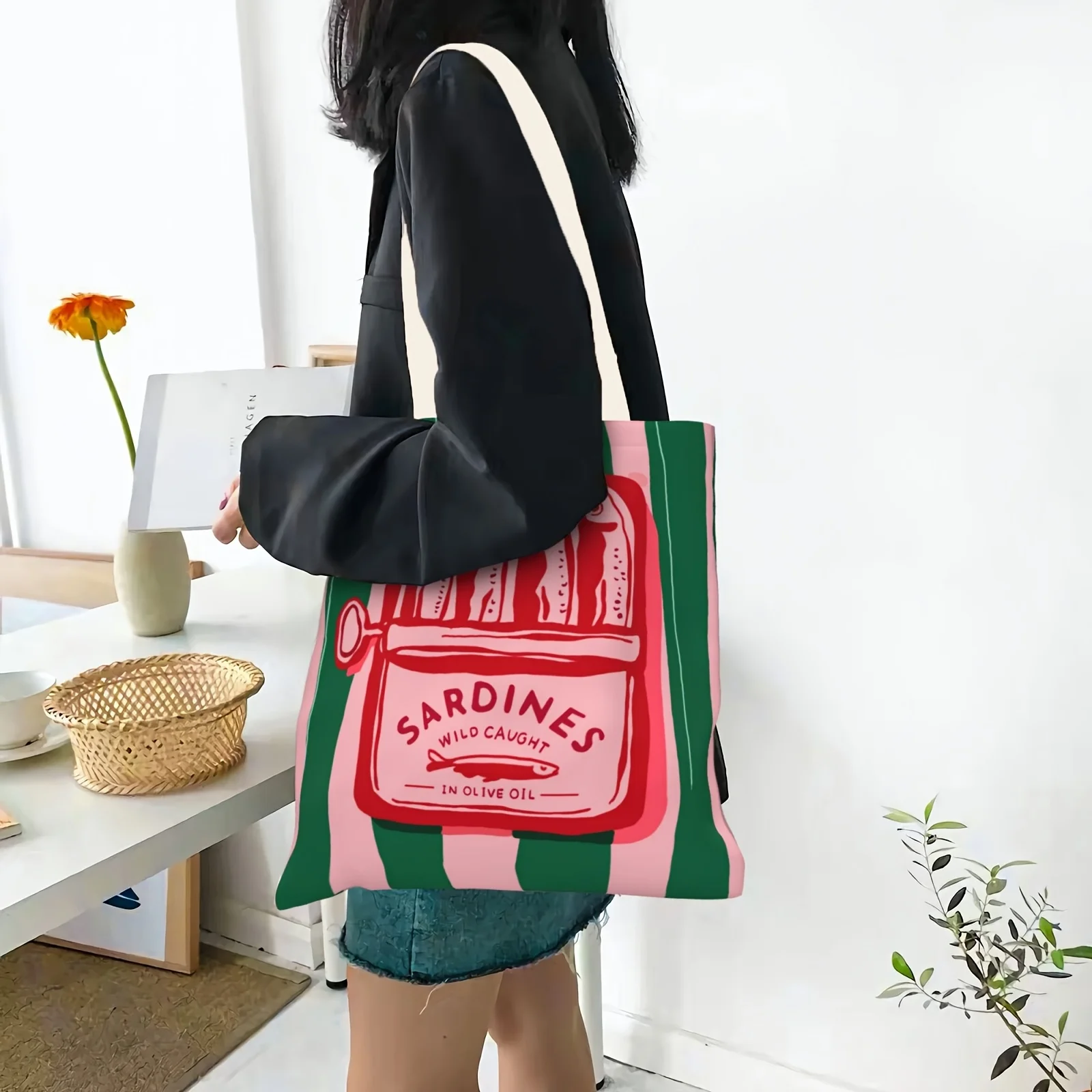 Fashion Sardine Pattern Storage Bags Canvas Double-Sided Print Fashion Shoulder Tote Shopping Bag Gift Eco Handbags
Fashion Sardine Pattern Storage Bags Canvas Double-Sided Print Fashion Shoulder Tote Shopping Bag Gift Eco Handbags