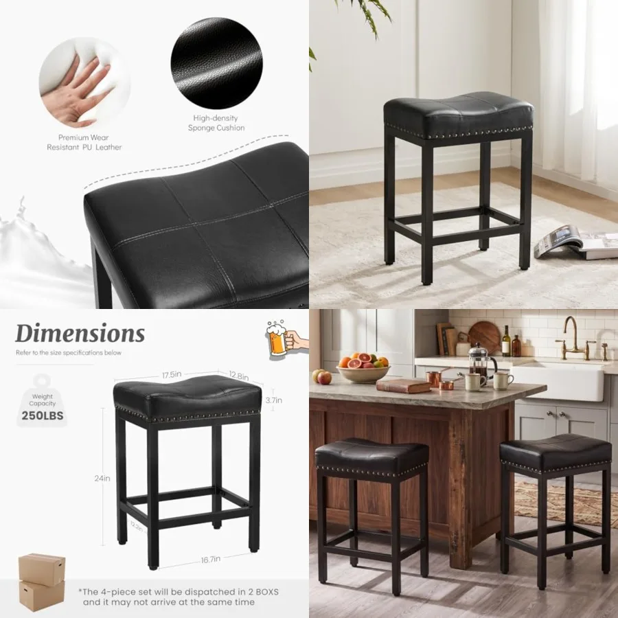 Saddle Bar Stools, Inch Counter Height with Curved PU Leather Surface, 3.7" Thick Upholstery Bar Height Stools with Footrest fo
Saddle Bar Stools, Inch Counter Height with Curved PU Leather Surface, 3.7" Thick Upholstery Bar Height Stools with Footrest fo