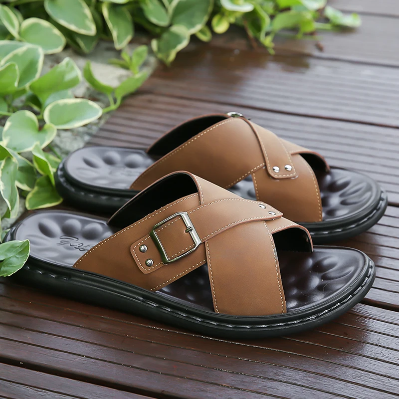 Men Leather Beach Sandals, Lightweight Slide Slippers, Wear-resistant Comfy, Classic Casual Style for Seaside & Daily Walking
Men Leather Beach Sandals, Lightweight Slide Slippers, Wear-resistant Comfy, Classic Casual Style for Seaside & Daily Walking