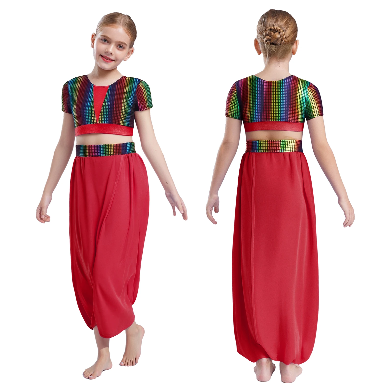 Girls Jazz Dance Competition Costume Round Collar Color Block Metallic Crop Tops Pants Dance Outfits for Dance Stage Performance
Girls Jazz Dance Competition Costume Round Collar Color Block Metallic Crop Tops Pants Dance Outfits for Dance Stage Performance