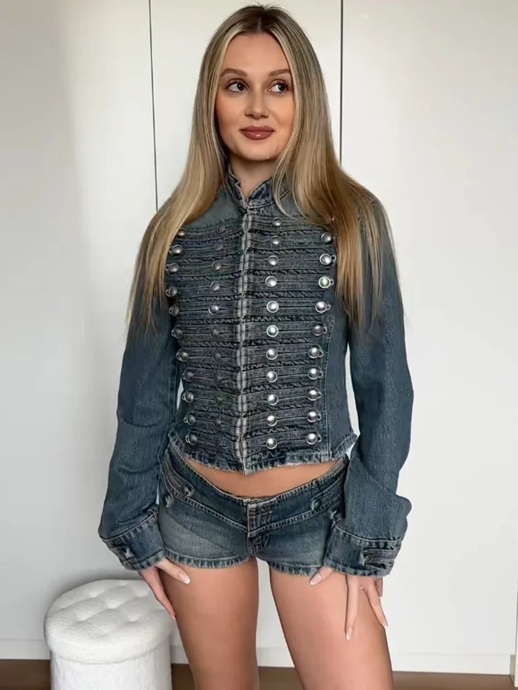 Trendix Women's Denim 2 Piece Set Vintage Button Patchwork Cardigan Jackets And Street Y2K Sexy Low Rise Mini Shorts Sets Femme
Trendix Women's Denim 2 Piece Set Vintage Button Patchwork Cardigan Jackets And Street Y2K Sexy Low Rise Mini Shorts Sets Femme
