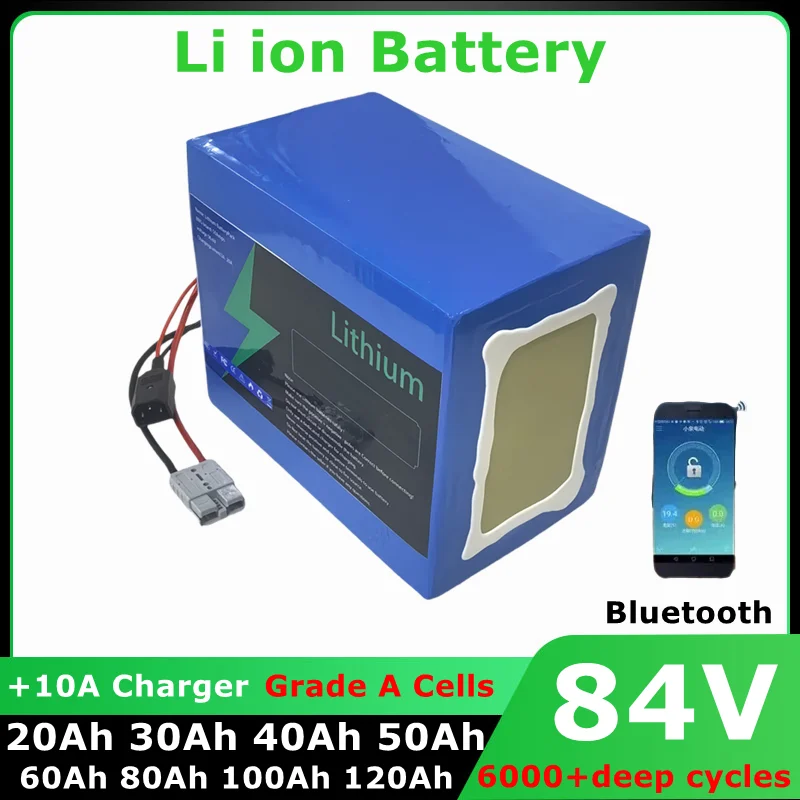 84v 50Ah 30Ah lithium ion battery 100Ah 60Ah 80Ah bluetooth APP BMS for 5000w motorcycle Floor golf cart Tricycle, scooter, RV
84v 50Ah 30Ah lithium ion battery 100Ah 60Ah 80Ah bluetooth APP BMS for 5000w motorcycle Floor golf cart Tricycle, scooter, RV