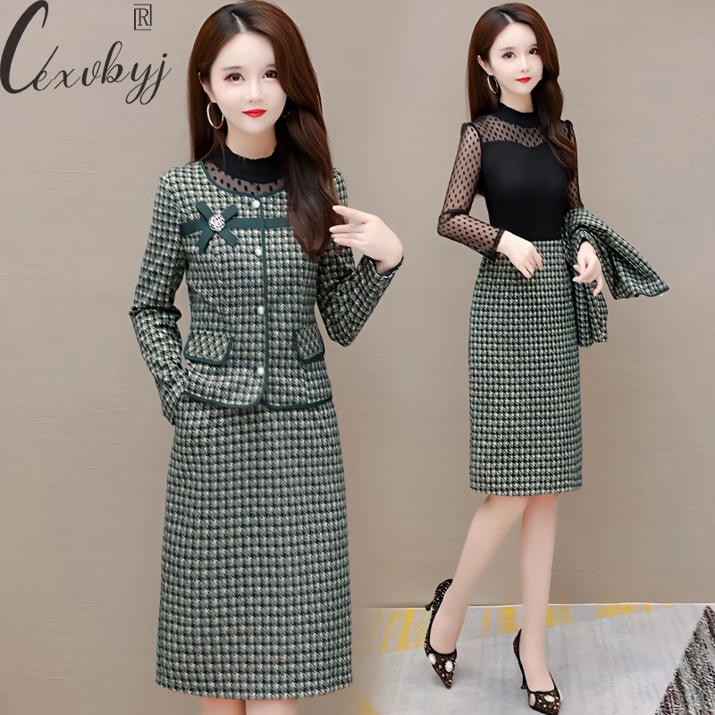 Fashion Plaid Skirt Two Peice Suit Women Korean Cropped Long Sleeve Jacket +Elastic High Waist Midi Skirt Outfits Plus Size Set
Fashion Plaid Skirt Two Peice Suit Women Korean Cropped Long Sleeve Jacket +Elastic High Waist Midi Skirt Outfits Plus Size Set
