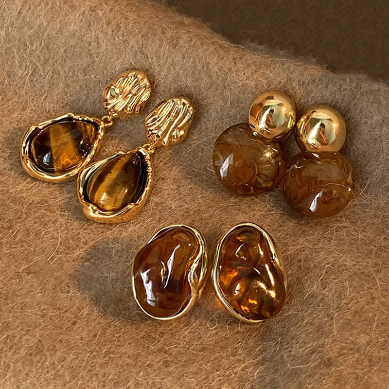 Vintage Brown Resin Tiger Eye Stone Dangle New Earrings for Women Fashion Silver Needle Earring Personality Melard Color Jewelry
Vintage Brown Resin Tiger Eye Stone Dangle New Earrings for Women Fashion Silver Needle Earring Personality Melard Color Jewelry