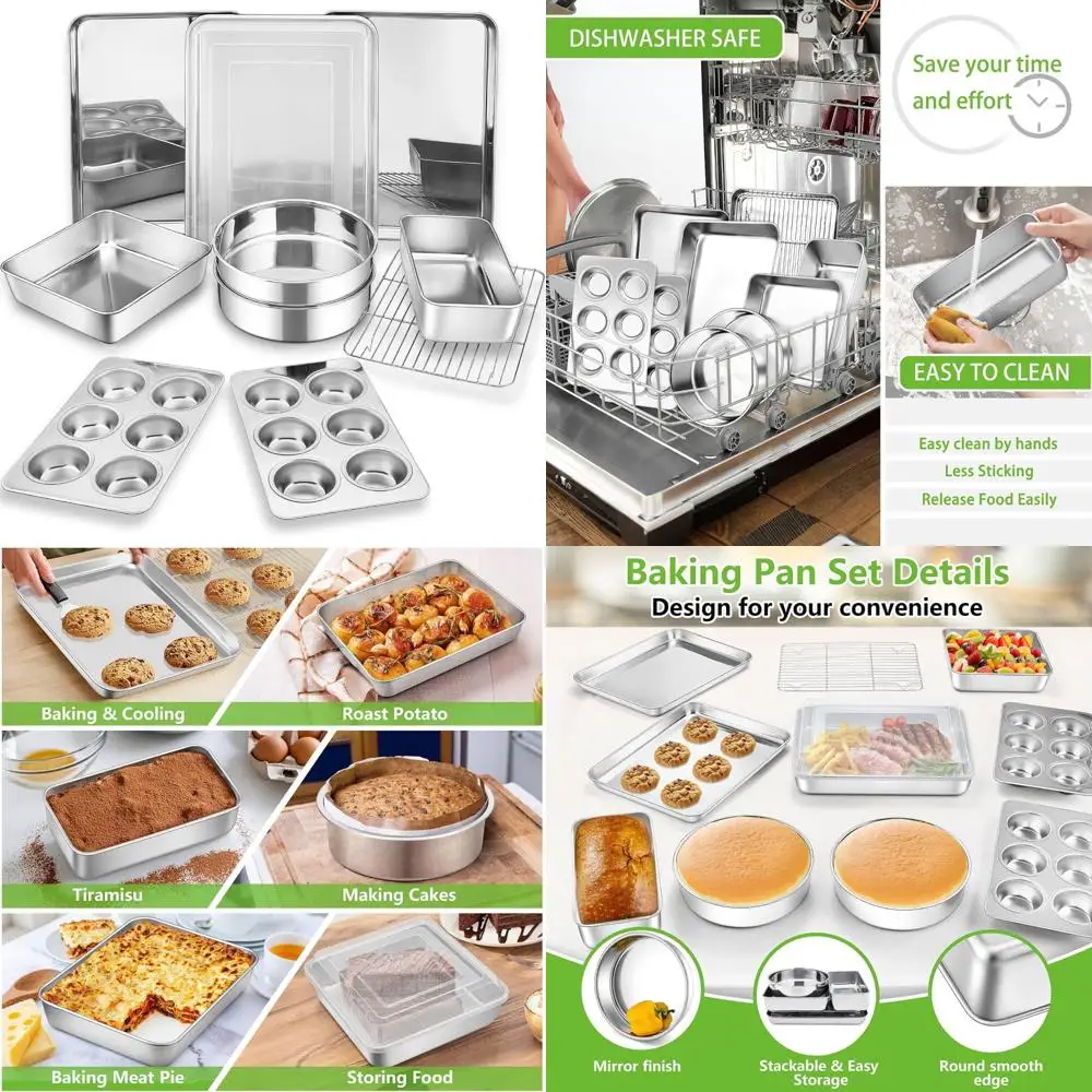 bakeware sets of 11, p&p chef stainless steel baking pans set, includes baking sheets and rack, lasagna pan with lid, round/squa
bakeware sets of 11, p&p chef stainless steel baking pans set, includes baking sheets and rack, lasagna pan with lid, round/squa