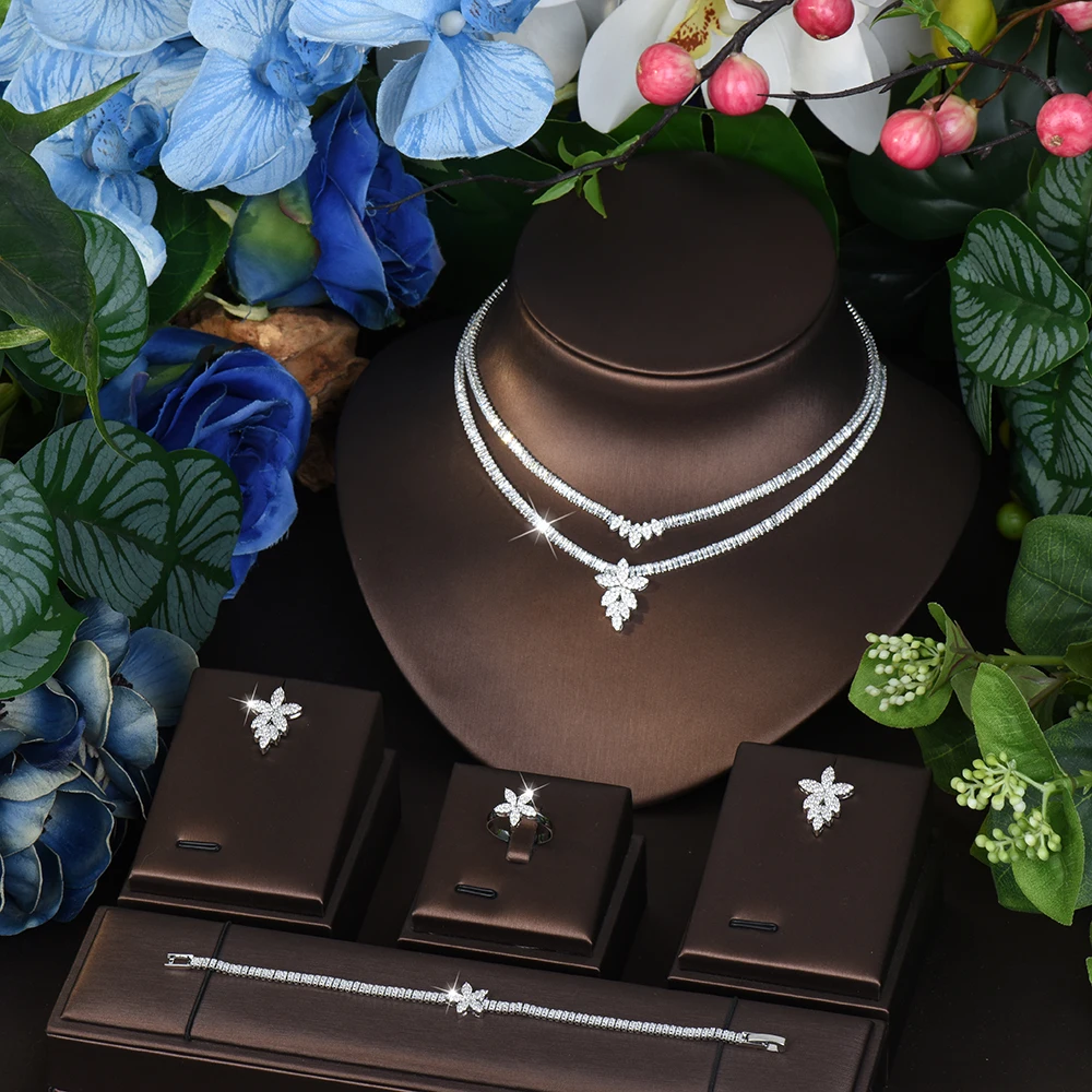 Simple fashion flower shape two-layer necklace earrings bracelet daily 4 piece set of women's jewelry Dubai wedding ball M-707
Simple fashion flower shape two-layer necklace earrings bracelet daily 4 piece set of women's jewelry Dubai wedding ball M-707
