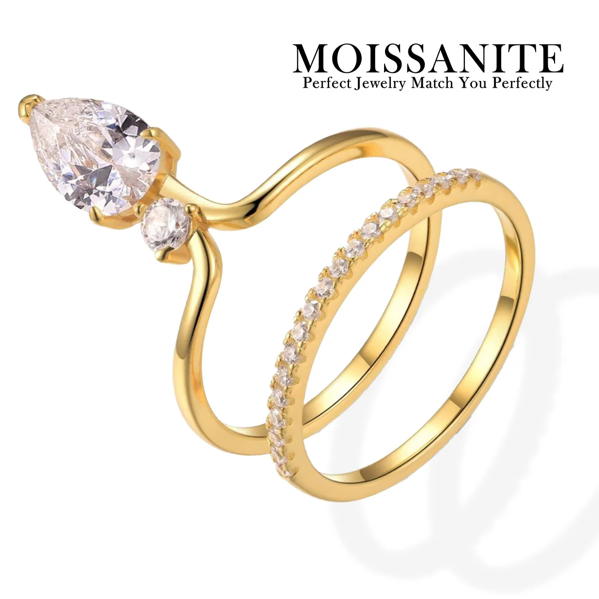 1.5CT Pear Cut Moissanite 2pcs Stackable Bands Gold Plated 925 Sterling Silver Elegant Engagement Jewelry Gift Ring
1.5CT Pear Cut Moissanite 2pcs Stackable Bands Gold Plated 925 Sterling Silver Elegant Engagement Jewelry Gift Ring