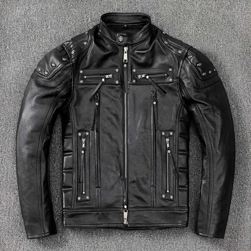 Autumn Chic Men's High Quality Genuine leather Jackets Casual Cow-leather Motor&Biker Stand Collar Rivet Coat C370
Autumn Chic Men's High Quality Genuine leather Jackets Casual Cow-leather Motor&Biker Stand Collar Rivet Coat C370