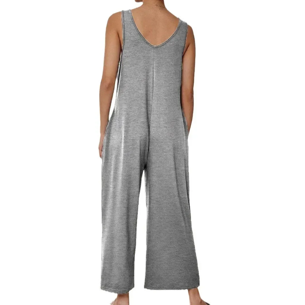 Women's S-2XL Size European and American Summer Women's Loose Suspender Straight Tube Solid Color Wide Leg Jumpsuit
Women's S-2XL Size European and American Summer Women's Loose Suspender Straight Tube Solid Color Wide Leg Jumpsuit