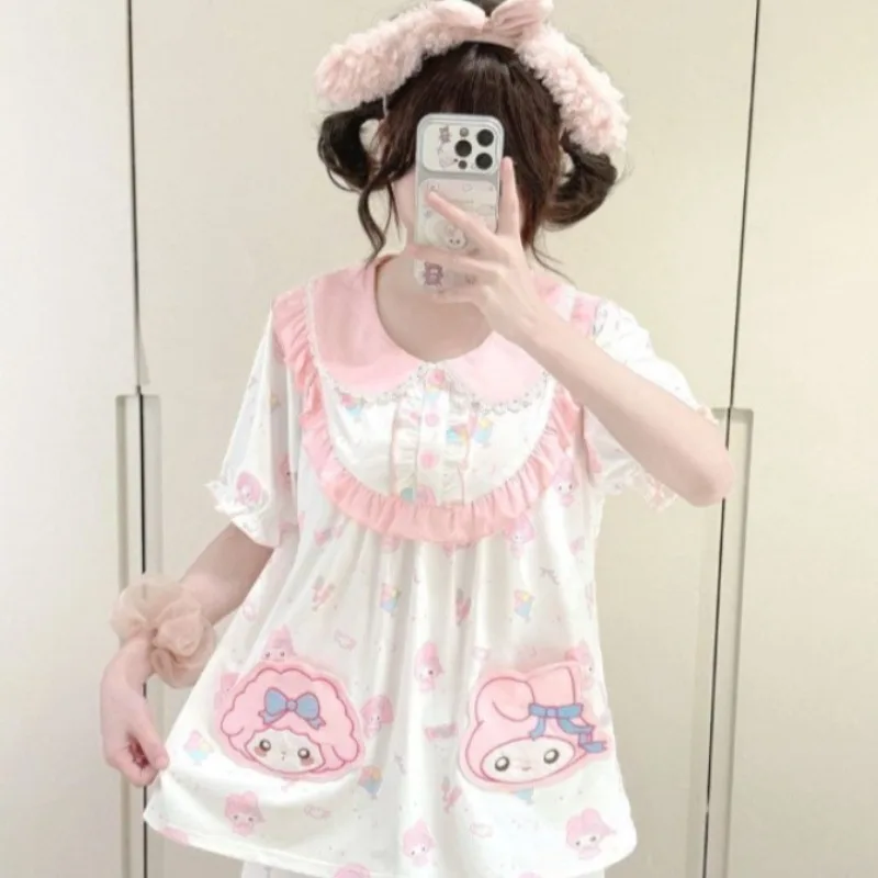 Kawaii Pink Trim MyMelody All Over Print Short Pajama Set Breathable Loose Fit Ruffle Hem Design Perfect For Indoor
Kawaii Pink Trim MyMelody All Over Print Short Pajama Set Breathable Loose Fit Ruffle Hem Design Perfect For Indoor
