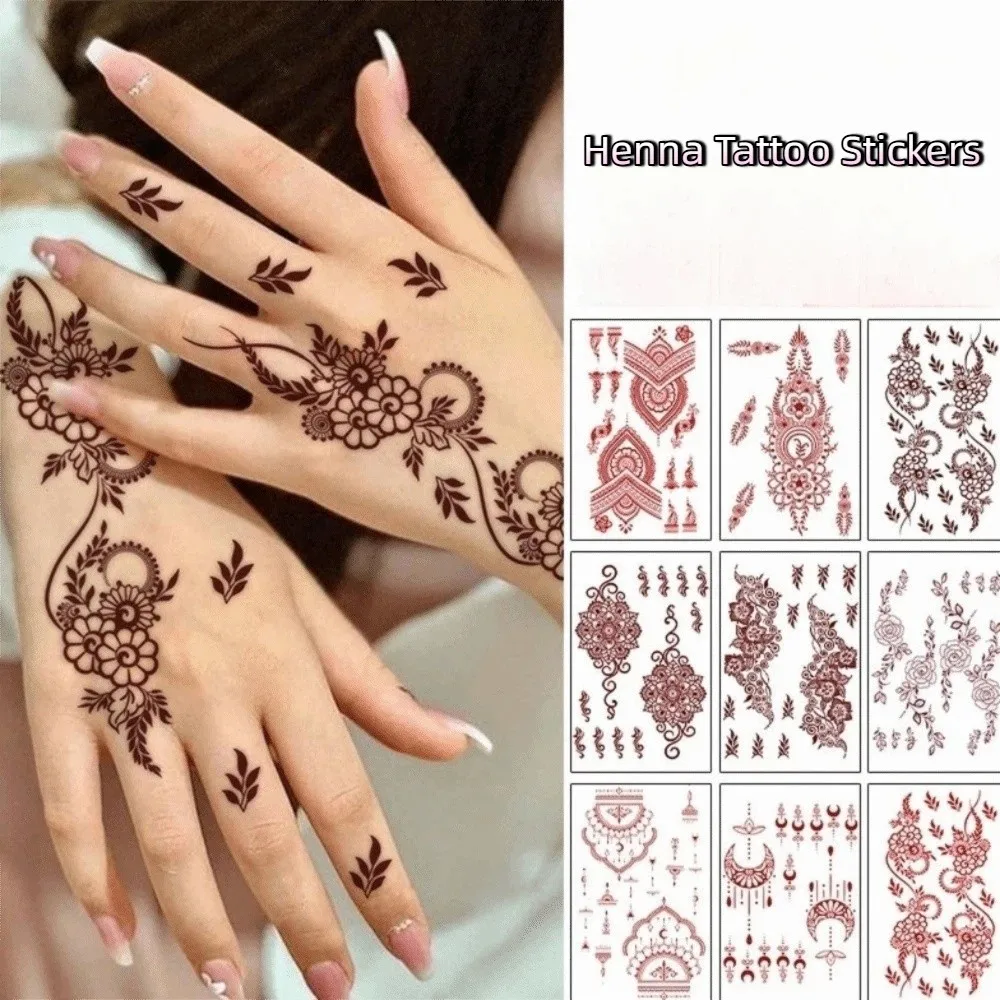 Maroon Color Henna Tattoo Stickers Mehndi Designs Flower Hand Tattoo Waterproof Ethnic Style Instant Decals For Women
Maroon Color Henna Tattoo Stickers Mehndi Designs Flower Hand Tattoo Waterproof Ethnic Style Instant Decals For Women