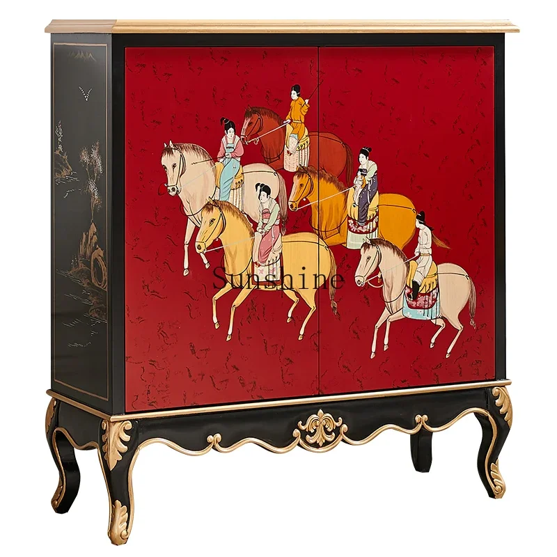 New Chinese red painted art solid wood entrance shoe cabinet French side cabinet
New Chinese red painted art solid wood entrance shoe cabinet French side cabinet