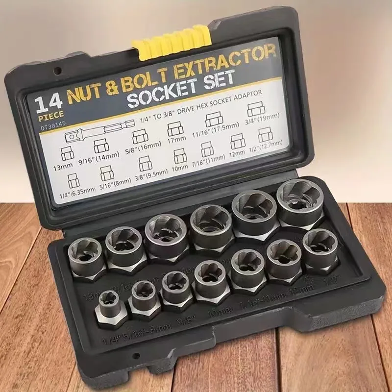 14pcs Damaged Screw Extractor Drill Bit Kit Broken Nut Extractor Bolt Remover Extractor Car Tools Set 6.35-19mm in Tool Box
14pcs Damaged Screw Extractor Drill Bit Kit Broken Nut Extractor Bolt Remover Extractor Car Tools Set 6.35-19mm in Tool Box