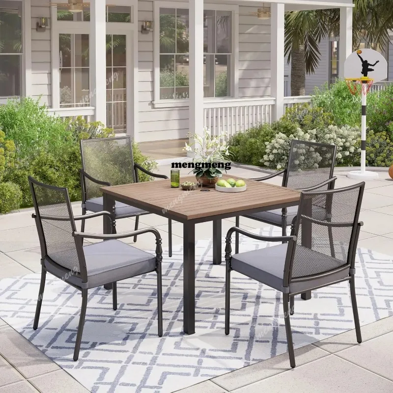 5 Piece Patio Metal Dining Set, Outdoor Table and Chairs for 4, Powder-Coating Steel Chairs with 4" Thickened, Customized
5 Piece Patio Metal Dining Set, Outdoor Table and Chairs for 4, Powder-Coating Steel Chairs with 4" Thickened, Customized
