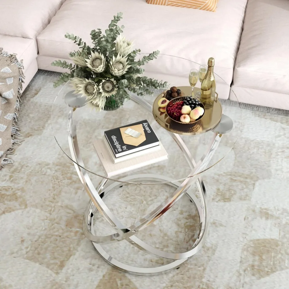 Coffee Table, Modern End Table with Ring Silver Metal Frame, Round Glass Coffee Table for Decoration, Small Silver Coffee
Coffee Table, Modern End Table with Ring Silver Metal Frame, Round Glass Coffee Table for Decoration, Small Silver Coffee