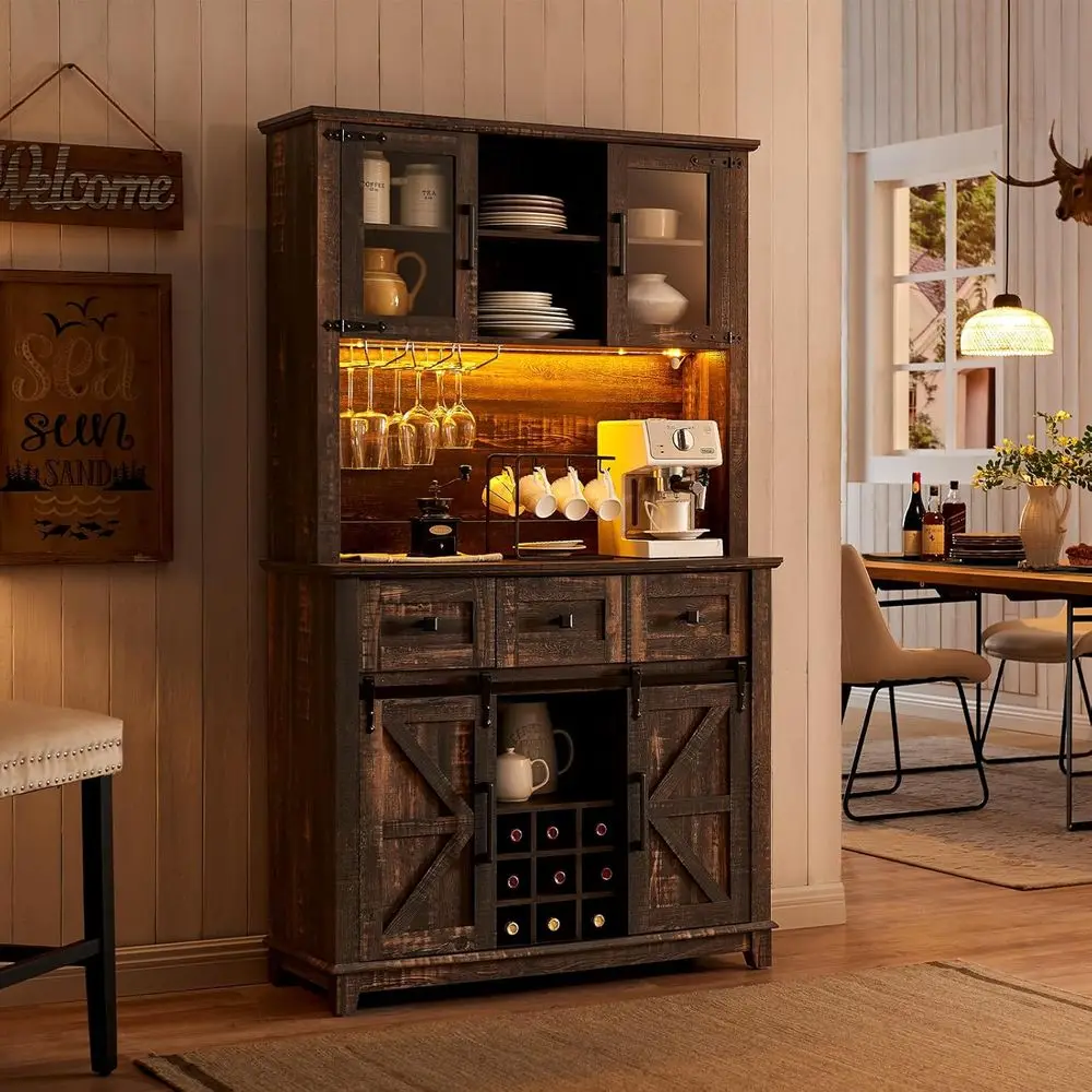 72 Rustic Oak Tall Home Bar Cabinet with Sliding Door, Wine Storage, Glass Rack, LED Lighting
72 Rustic Oak Tall Home Bar Cabinet with Sliding Door, Wine Storage, Glass Rack, LED Lighting