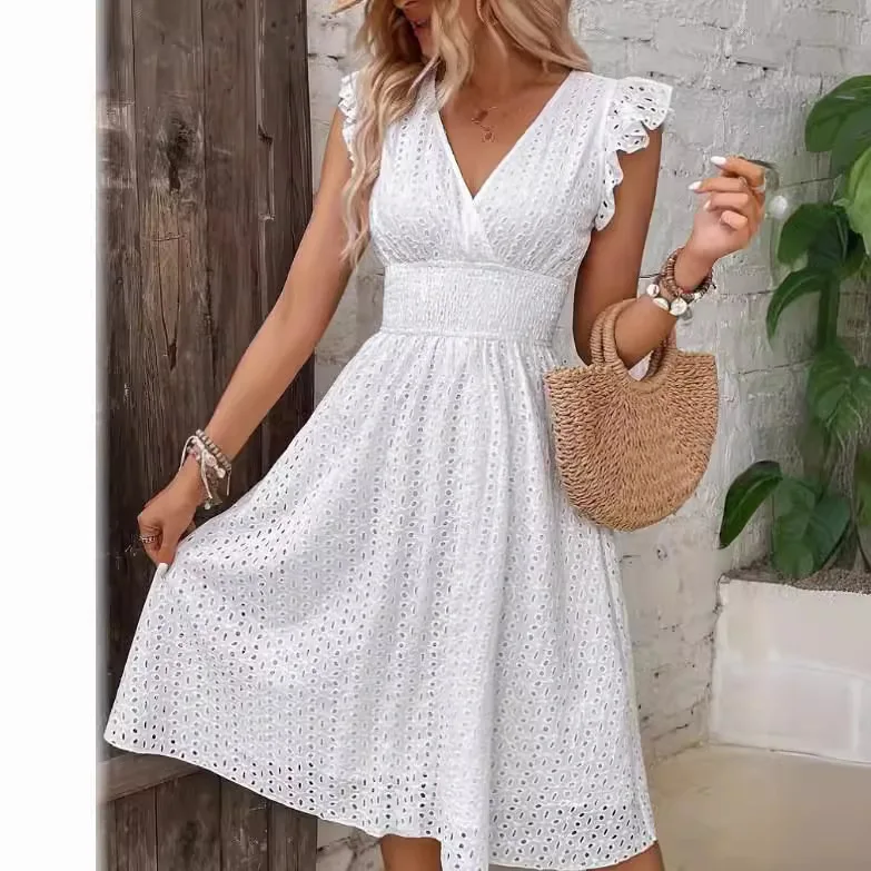 Women 's Sleeveless V Neck Loose Casual Solid Color Mini Dress Fashion Sexy Ruffled Eyelet Flowy Pleated Summer Dress Women
Women 's Sleeveless V Neck Loose Casual Solid Color Mini Dress Fashion Sexy Ruffled Eyelet Flowy Pleated Summer Dress Women