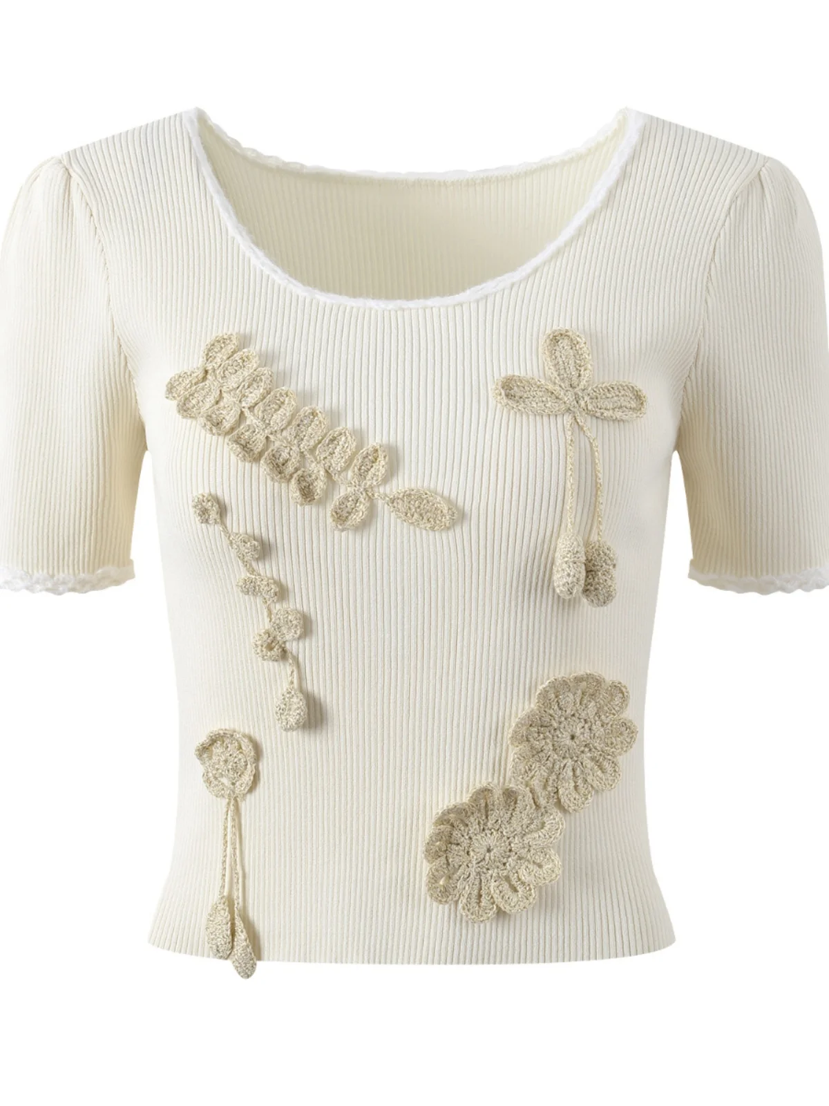 Handmade Heavy Embroidery Gold Thread 3D Flower Leaf Tassel Short Sleeve T-Shirt Summer New Fashion Knitted Sweet Style Ice Silk
Handmade Heavy Embroidery Gold Thread 3D Flower Leaf Tassel Short Sleeve T-Shirt Summer New Fashion Knitted Sweet Style Ice Silk