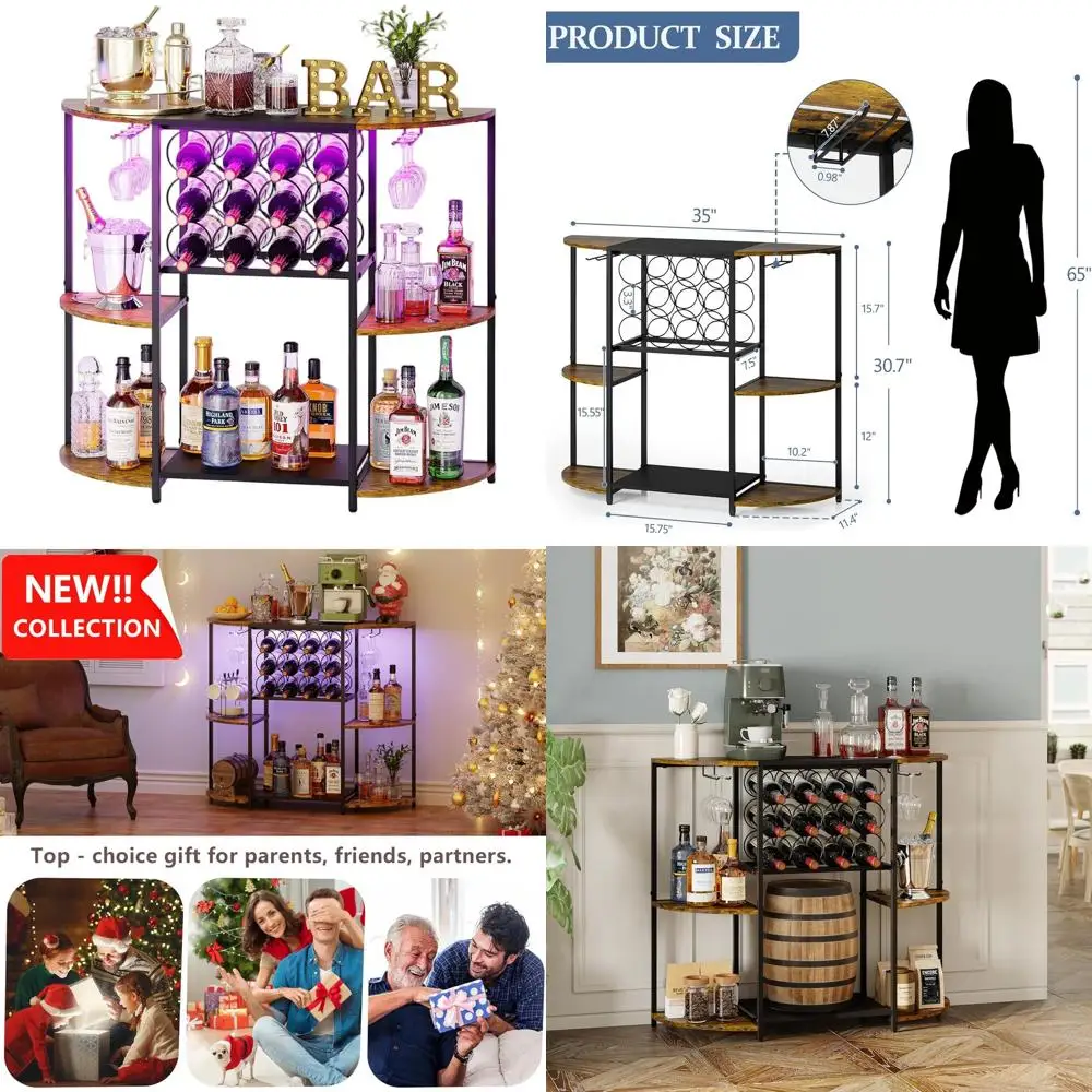 LED-Illuminated Wine Bar Cabinet with Mini Rack, Storage, and Glass Holder for Home Liquor Cart in Rustic Brown
LED-Illuminated Wine Bar Cabinet with Mini Rack, Storage, and Glass Holder for Home Liquor Cart in Rustic Brown