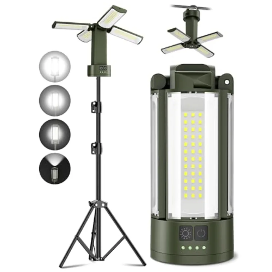 Rechargeable camping light with stand, 4 LED lamp heads for wider coverage, olive green portable tent light with magnetic base
Rechargeable camping light with stand, 4 LED lamp heads for wider coverage, olive green portable tent light with magnetic base
