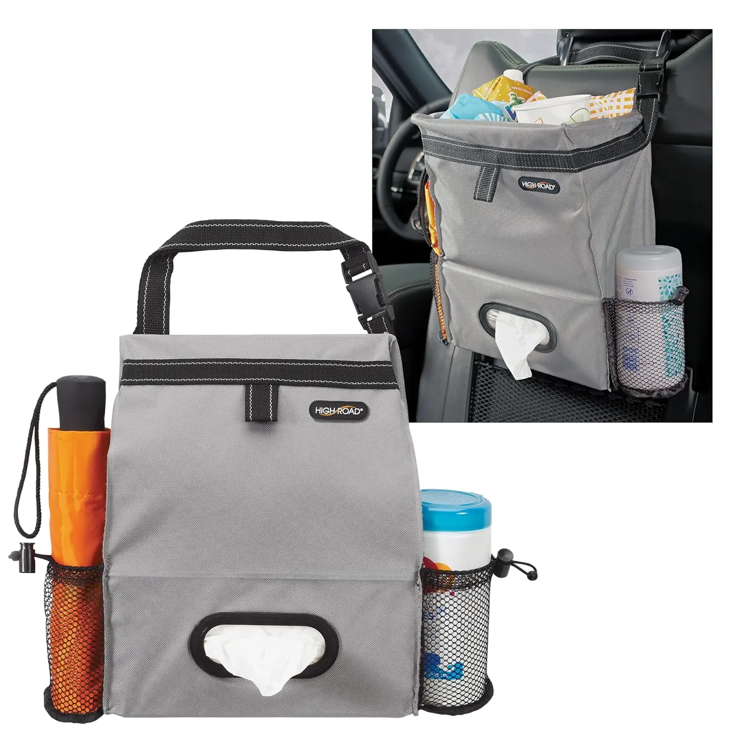 Car Organizer with Trash Can & Tissue Holder - 2 Gal Leakproof, Push-Close Lid, Holds Full Size Box & Bottles
Car Organizer with Trash Can & Tissue Holder - 2 Gal Leakproof, Push-Close Lid, Holds Full Size Box & Bottles