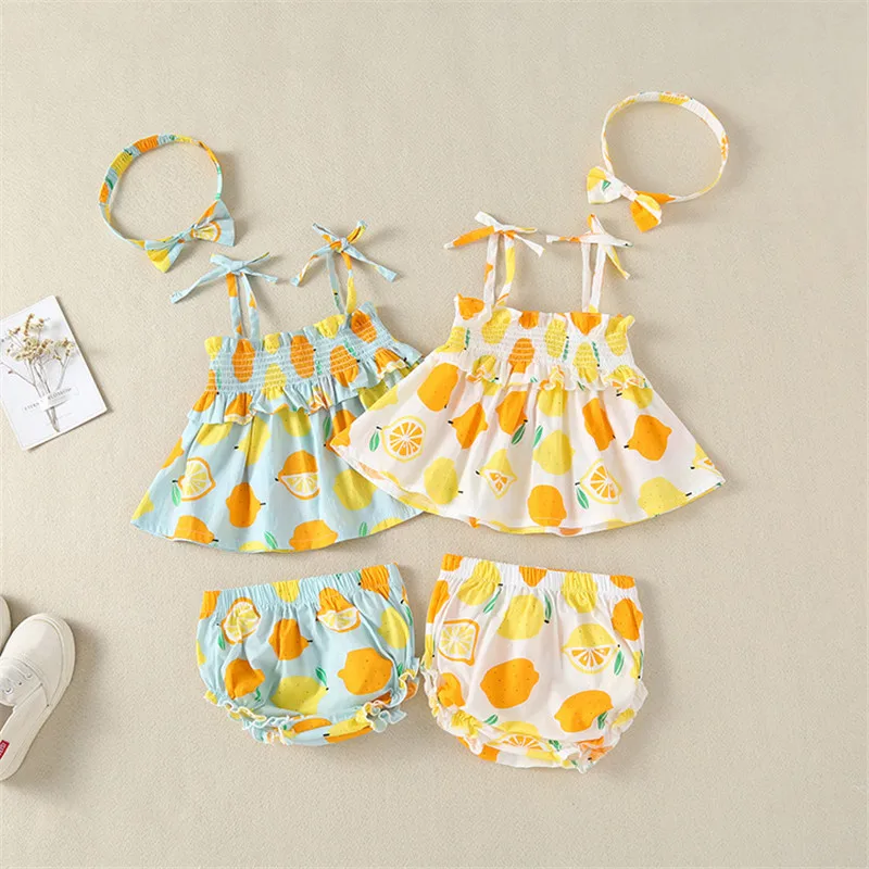 Newborn Infant Baby Girls Clothes Set Sleeveless Dress+Briefs+headband 3PCS Outfits Lemon Printed Clothing Sets Summer Sunsuit
Newborn Infant Baby Girls Clothes Set Sleeveless Dress+Briefs+headband 3PCS Outfits Lemon Printed Clothing Sets Summer Sunsuit
