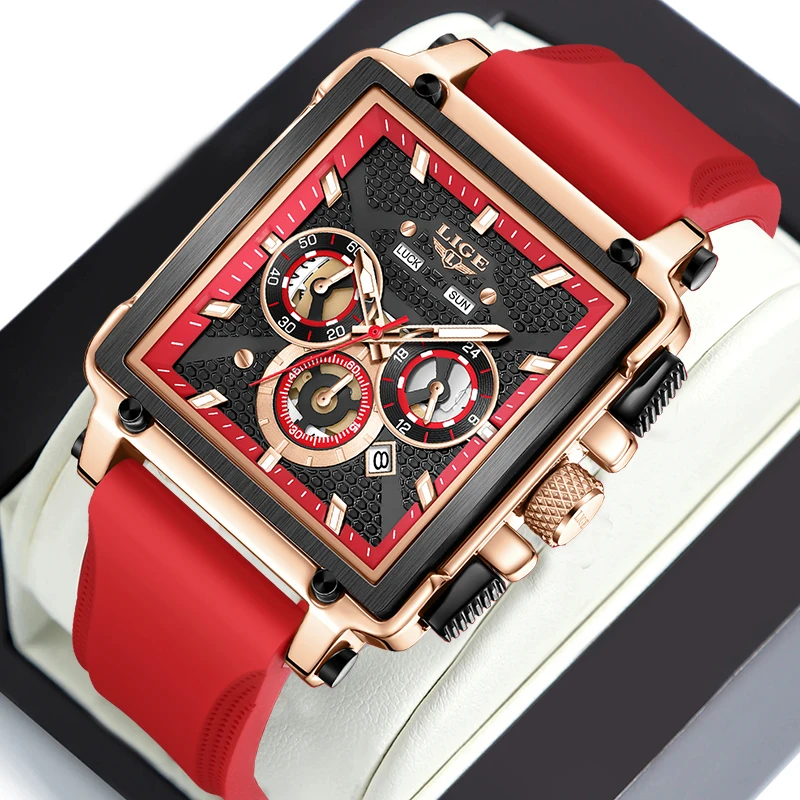 LIGE New Luxury Red Silicone Watch for Men Casual Business Sport Waterproof Quartz Men's Watches Fashion Square Date Chronograph
LIGE New Luxury Red Silicone Watch for Men Casual Business Sport Waterproof Quartz Men's Watches Fashion Square Date Chronograph