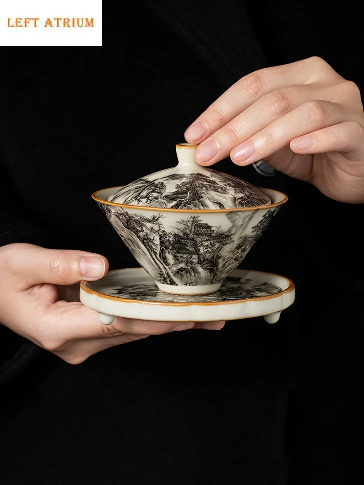 130ML Ru Kiln Landscape Porcelain Gaiwan Set For Tea Tureen Teaware Cup Chinese Yellow Ceramic Opening Tea Bowls Tea Ceremony
130ML Ru Kiln Landscape Porcelain Gaiwan Set For Tea Tureen Teaware Cup Chinese Yellow Ceramic Opening Tea Bowls Tea Ceremony