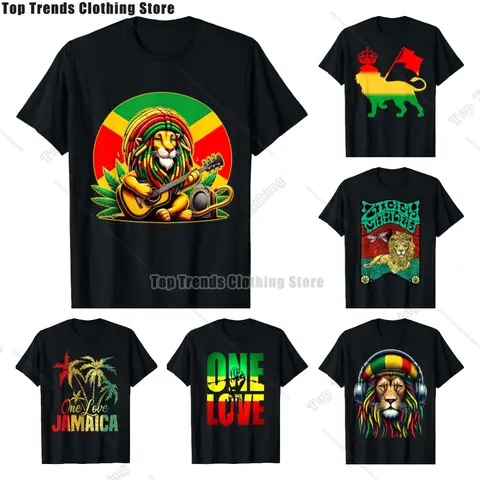Rastafarian Lion Guitar Jamaican Rasta Music Jamaica Souvenir T-Shirt Rasta Creative Tops Casual Men Short Sleeve Cotton Clothes