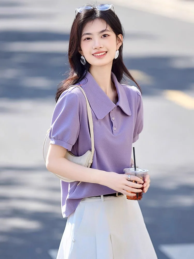 Ele Color Blo f Button ort Sve Ne Top Korean Sle Commute Straight Cut Summer T-irt for Young Women
Ele Color Blo f Button ort Sve Ne Top Korean Sle Commute Straight Cut Summer T-irt for Young Women