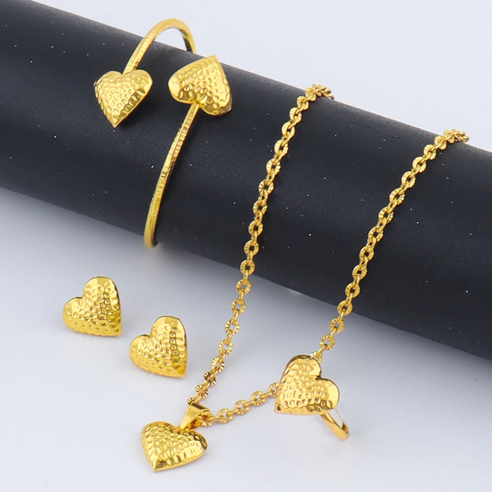 Stainless Steel Heart Necklace Earrings Bracelet Ring For Women Fashion Female Gold Color Jewelry Set Weddings Gifts New Trendy
Stainless Steel Heart Necklace Earrings Bracelet Ring For Women Fashion Female Gold Color Jewelry Set Weddings Gifts New Trendy