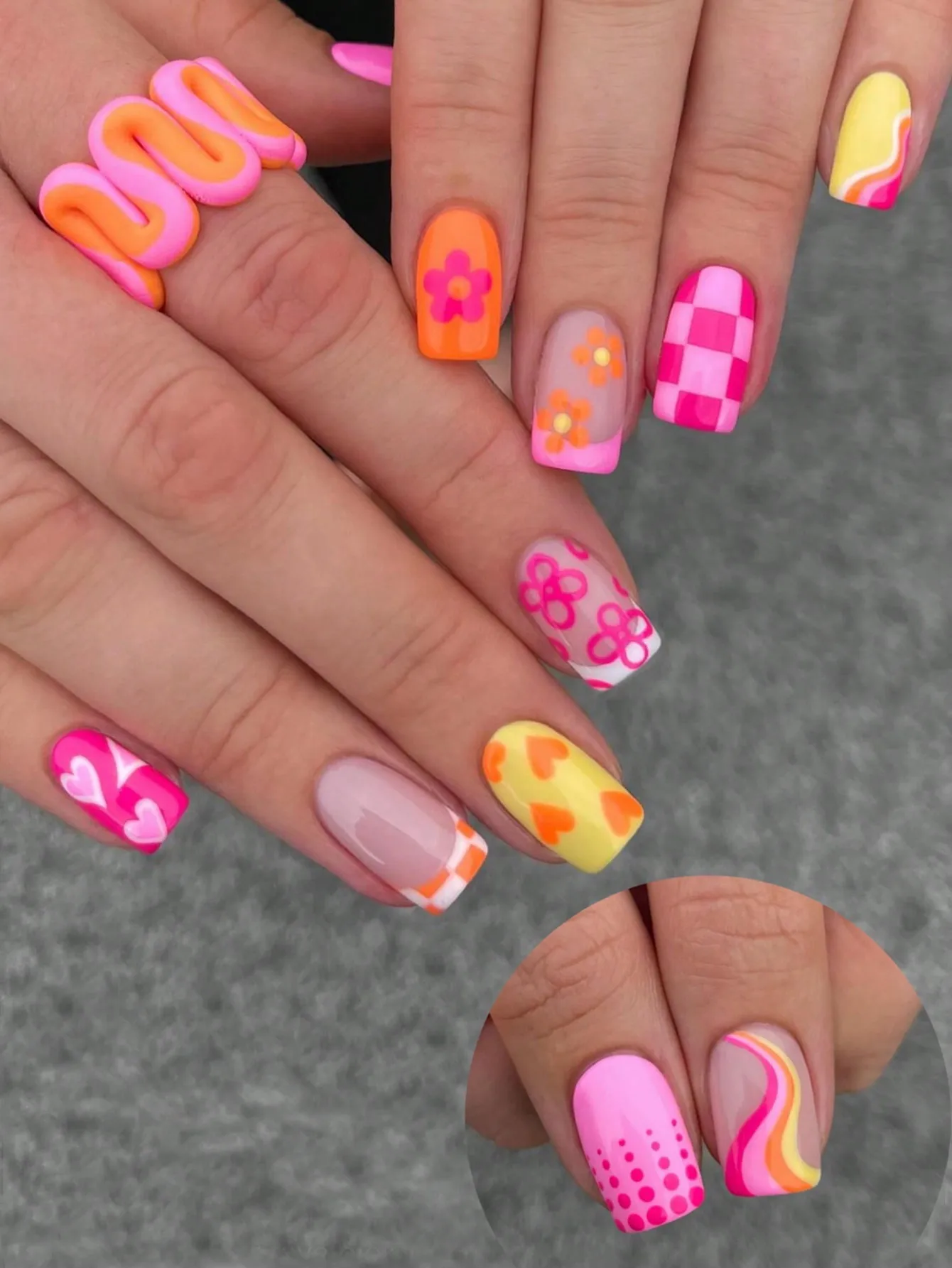 24PCS Heart Colorful French-Style Medium Square Press On Nails-Beautiful line and Flower Design - The Perfect Accessory For Wome
24PCS Heart Colorful French-Style Medium Square Press On Nails-Beautiful line and Flower Design - The Perfect Accessory For Wome