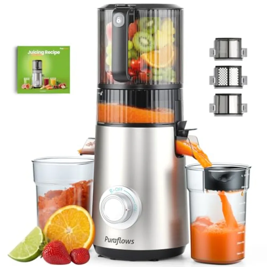Cold Press Juicer for Home Use, Stainless Steel ABS Plastic, Silver, 600W Slow Masticating with 6'' Feed Chute, Triple Filters,
Cold Press Juicer for Home Use, Stainless Steel ABS Plastic, Silver, 600W Slow Masticating with 6'' Feed Chute, Triple Filters,
