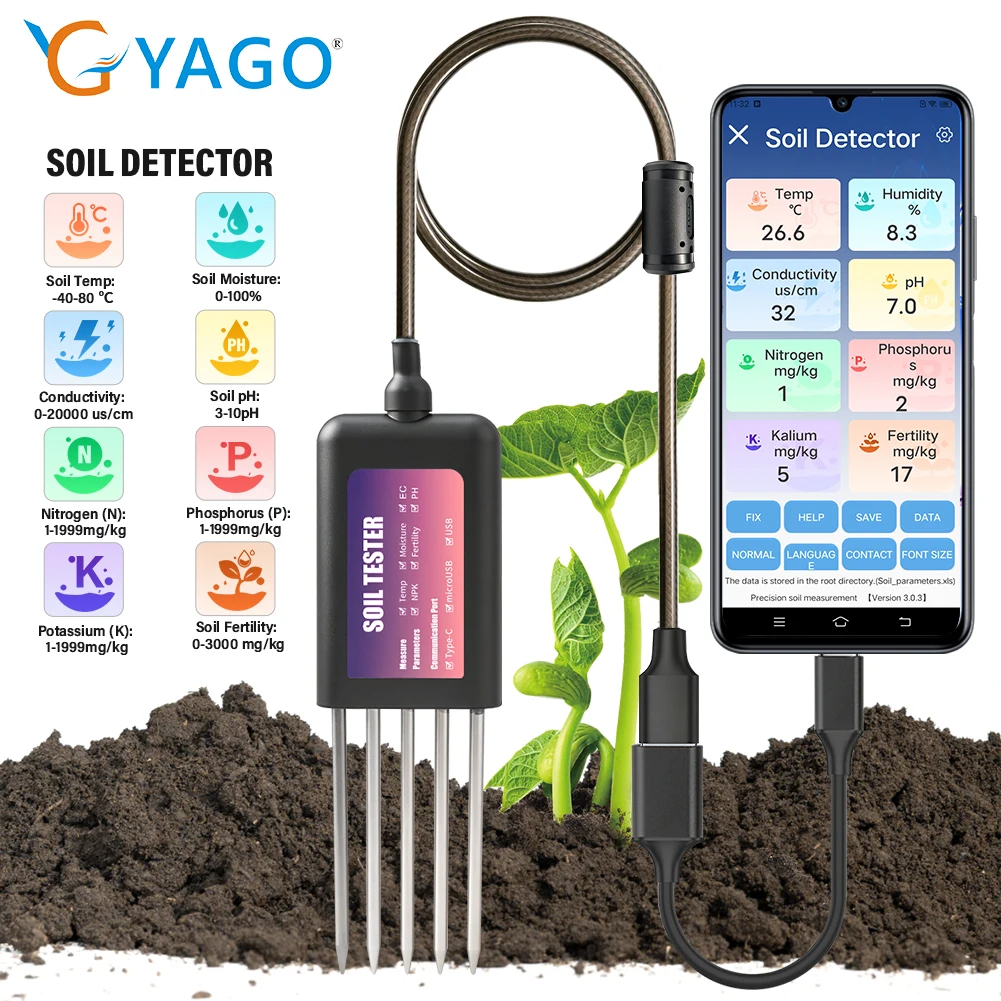 Smart Soil Tester NPK PH Meter 8 in 1 Soil Moisture Temperature Humidity Sensor for Garden iOS Android HarmonyOS
Smart Soil Tester NPK PH Meter 8 in 1 Soil Moisture Temperature Humidity Sensor for Garden iOS Android HarmonyOS