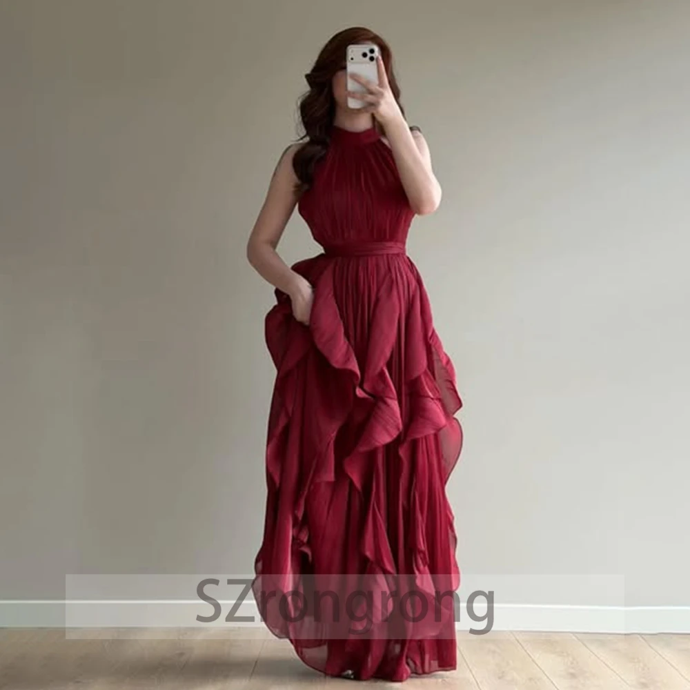 Custom Made Modern Burgundy Scoop Neck Ruffles Evening Party Dress A-line Pleated Backless Sleeveless Floor Length Prom Gown
Custom Made Modern Burgundy Scoop Neck Ruffles Evening Party Dress A-line Pleated Backless Sleeveless Floor Length Prom Gown