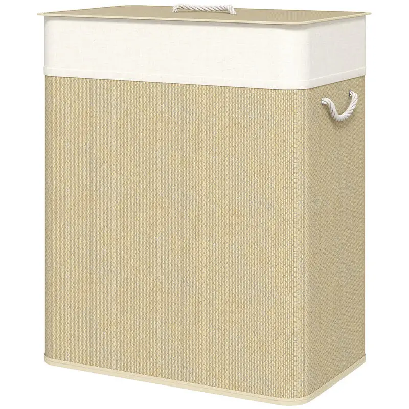 HOMCOM Double Laundry Basket with Lid, 26.4 Gallon Bamboo Laundry Hamper with Rope Handles and Removable Liner, Natural
HOMCOM Double Laundry Basket with Lid, 26.4 Gallon Bamboo Laundry Hamper with Rope Handles and Removable Liner, Natural