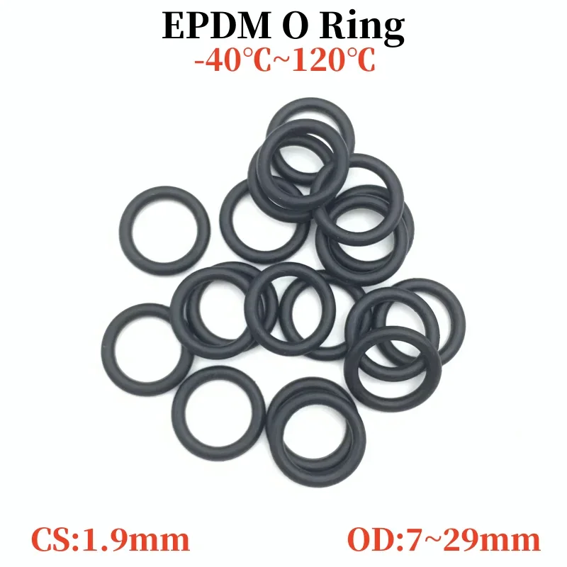 50Pcs Thickness CS1.9 EPDM Rubber O Ring OD 7~29mm Acid Alkali Water and Friction Resistance O-Ring Seal Gasket Black
50Pcs Thickness CS1.9 EPDM Rubber O Ring OD 7~29mm Acid Alkali Water and Friction Resistance O-Ring Seal Gasket Black