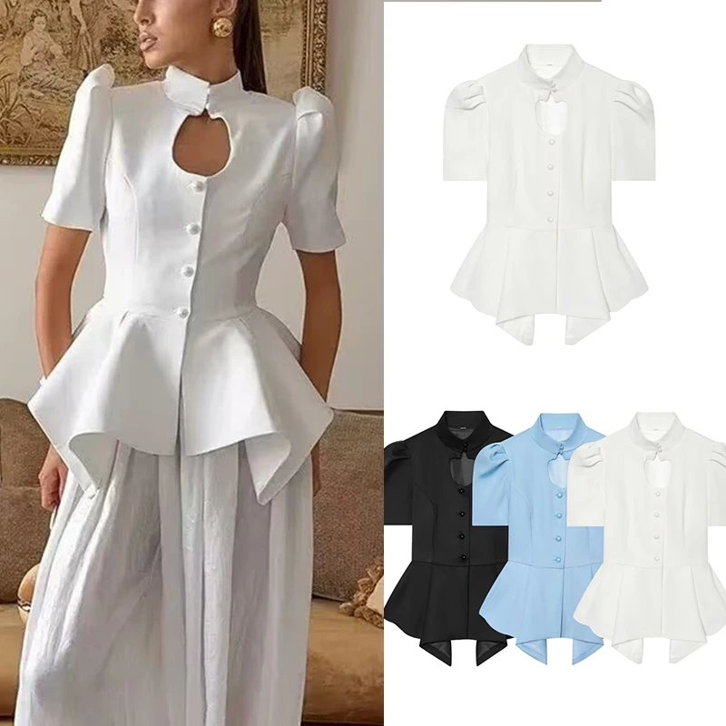 Guobioziy elegant solid color puff sleeve stand-up collar women's short sleeve shirt, trendy style banquet outfit, unique person
Guobioziy elegant solid color puff sleeve stand-up collar women's short sleeve shirt, trendy style banquet outfit, unique person