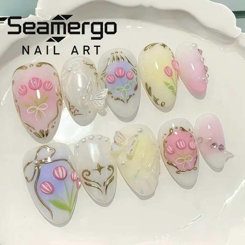 24PCS Spring Summer Tulip Sweet Almond Press on Nails Pink Blush 3D Butterfly Fake Nails for Women Girls Golden Bow Pattern Nail
24PCS Spring Summer Tulip Sweet Almond Press on Nails Pink Blush 3D Butterfly Fake Nails for Women Girls Golden Bow Pattern Nail