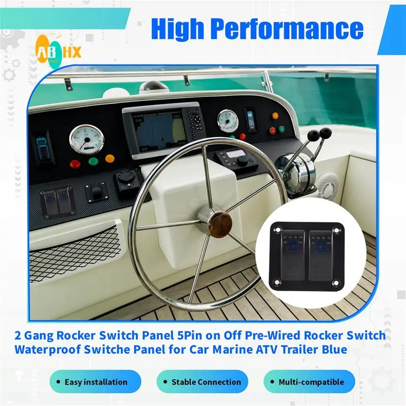 ABHX-2 Gang Rocker Switch Panel 5Pin On Off Pre-Wired Rocker Switch Waterproof Switche Panel For Car Marine ATV Trailer
ABHX-2 Gang Rocker Switch Panel 5Pin On Off Pre-Wired Rocker Switch Waterproof Switche Panel For Car Marine ATV Trailer