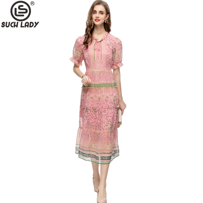 Women's Runway Dresses Ruffled Collar Short Sleeves Printed Floral Fashion Mid Vestidos
Women's Runway Dresses Ruffled Collar Short Sleeves Printed Floral Fashion Mid Vestidos