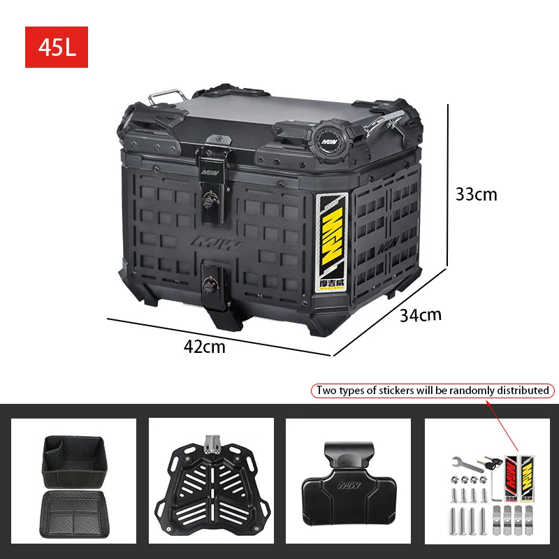 45л хвостовой ящик для мотоцикла, задний чемодан для хранения инструментов, ящик для шлема, универсальный алюминиевый багажник для мотоцикла с кронштейном, опорная пластина 
45л хвостовой ящик для мотоцикла, задний чемодан для хранения инструментов, ящик для шлема, универсальный алюминиевый багажник для мотоцикла с кронштейном, опорная пластина