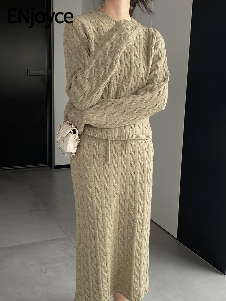 ENjoyce Autumn Winter Women Round Neck Knitted Pullover Sweater Elastic Waist Long Skirt 2 pieces Set Korean Fashion Knitwear
ENjoyce Autumn Winter Women Round Neck Knitted Pullover Sweater Elastic Waist Long Skirt 2 pieces Set Korean Fashion Knitwear