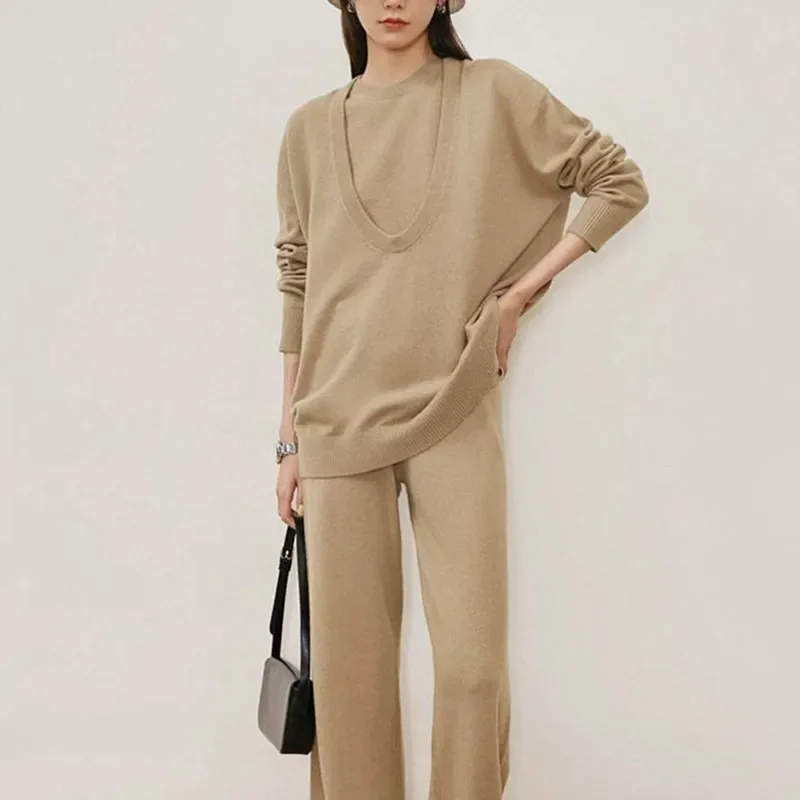 Knitted Sweater Three Pieces Suits Women Autumn Winter Vest O Neck Knit Pullover Wide Leg Loose Pants Set Elegant Casual Outfit
Knitted Sweater Three Pieces Suits Women Autumn Winter Vest O Neck Knit Pullover Wide Leg Loose Pants Set Elegant Casual Outfit