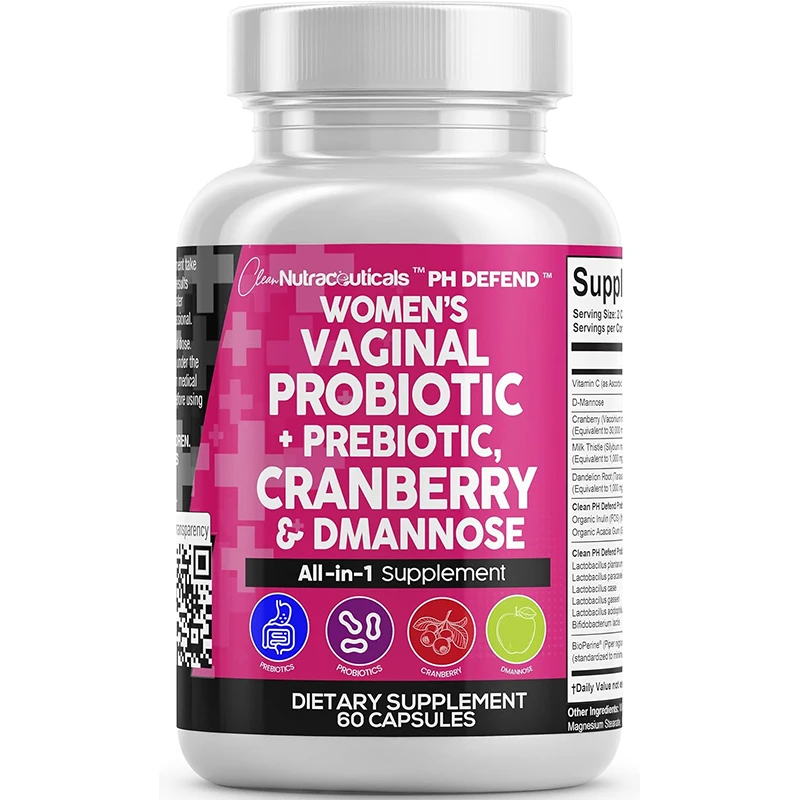 Women's Probiotics + Prebiotics 20 Billion Cranberry 30,000 mg with Mannose 500 mg for Urinary Tract Health and pH Balance
Women's Probiotics + Prebiotics 20 Billion Cranberry 30,000 mg with Mannose 500 mg for Urinary Tract Health and pH Balance