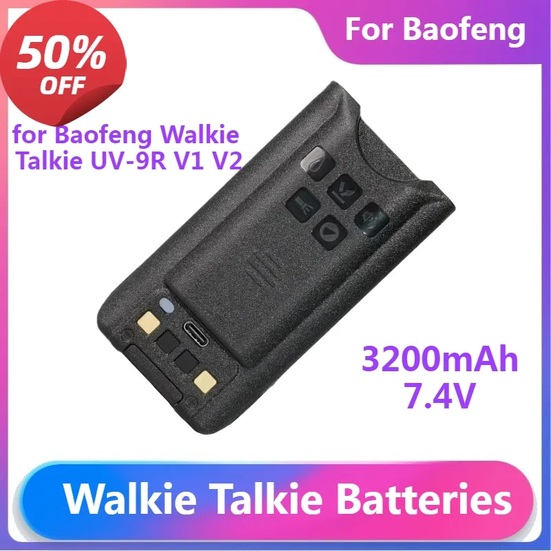 Walkie Talkie Batteries for Baofeng Walkie Talkie UV-9R V1 V2 with Type-C Rechargable Battery 3200mAh
Walkie Talkie Batteries for Baofeng Walkie Talkie UV-9R V1 V2 with Type-C Rechargable Battery 3200mAh