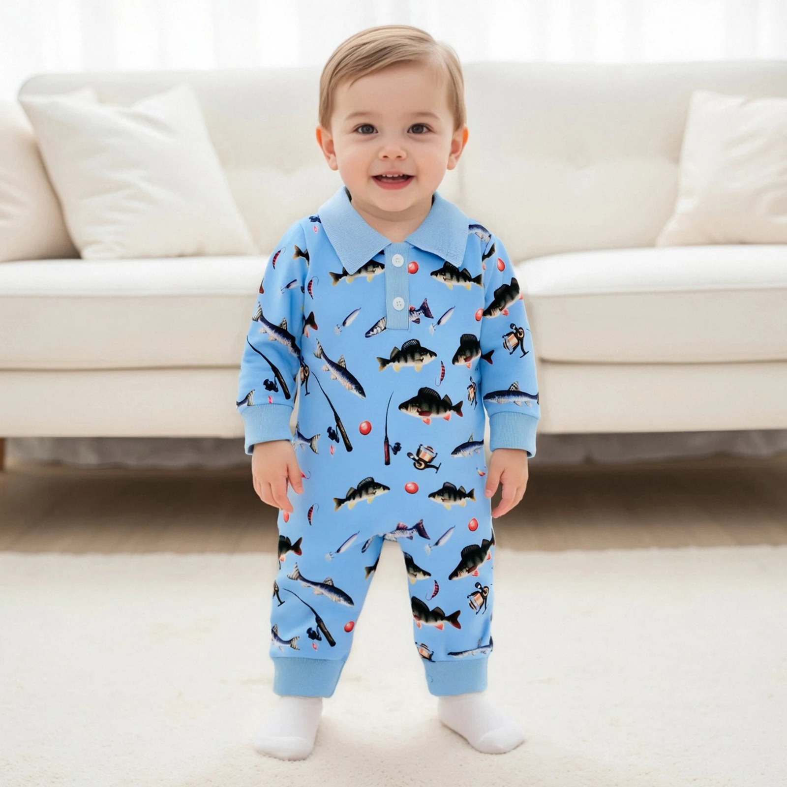 Infant Baby Boys Jumpsuit Fall Clothes Fashion Fish Print Collared Button Closure Newborn Romper 0-18M
Infant Baby Boys Jumpsuit Fall Clothes Fashion Fish Print Collared Button Closure Newborn Romper 0-18M