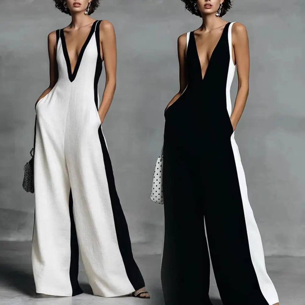 Summer Sleeveless Jumpsuit for Women Colorblock Deep V Neck One Piece Outfits Casual Wide Leg Long Pants Romper with Pockets
Summer Sleeveless Jumpsuit for Women Colorblock Deep V Neck One Piece Outfits Casual Wide Leg Long Pants Romper with Pockets